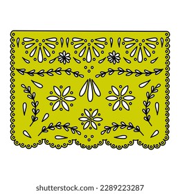 Mexican paper cut flag Papel Picado template design, doodle style vector