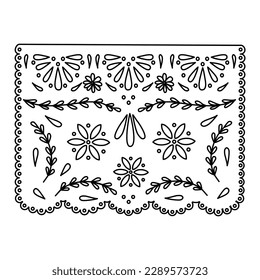 mexikanisches Papierschnitt-Flagge Papel Picado Vorlage Design, Doodle-Stil Vektorgrafik für Farbbuch