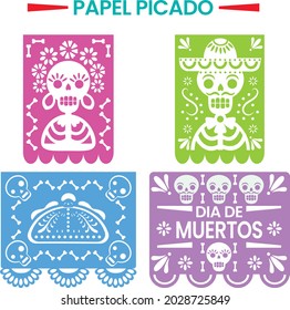 Papel mexicano cortó banderas. Día de los muertos. Papel colorido para el festival mexicano. 