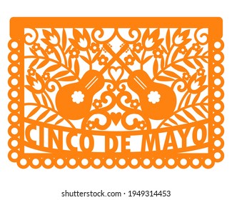 Mexican paper decorations. Colorful mexican perforated papel picado banner