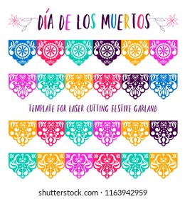 Mexican paper decorations - Papel Picado vector design, traditional fiesta banner inspired by garlands in Mexico Cut out template with flowers and leaves, festive floral composition in red 