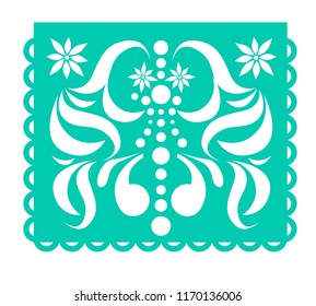 Mexican paper decorations - Papel Picado vector design, traditional fiesta banner inspired by garlands in Mexico Cut out template with flowers and leaves