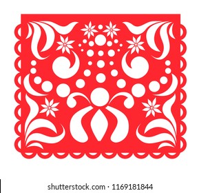 Mexican paper decorations - Paper Picado vector design, traditional fiesta banner inspired by garlands in Mexico Cut out template with flowers and leaves