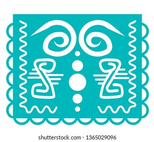 Mexican paper decorations - Paper Picado vector design, traditional fiesta banner inspired by garlands in Mexico Cut out template with flowers and leaves