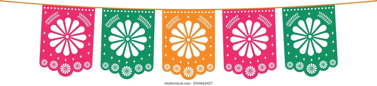 Mexican paper papel picado. Isolated vector illustration.