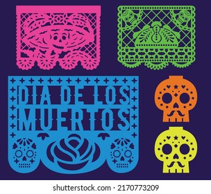 Vector de papel mexicano, día de los muertos, decoración, oferta de los muertos