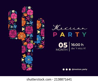 mexikanische Party-Werbung, Banner-Design. Abstrakte Kakteen mit Blumen. 