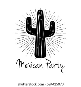Mexican Party Cactus. Isolated On White Background. Vector Illustration