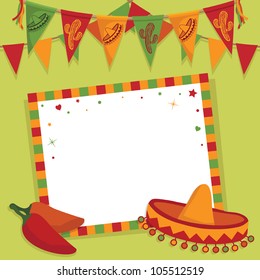 Mexican Party Card With Sombrero, Bunting And Space For Text