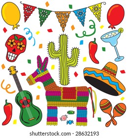 Mexican Party Fiesta Clip art individually grouped.  Great for Cinco de Mayo!