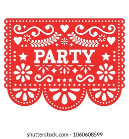 Mexican party Papel Picado vector design in red - fiesta garland paper cut out with flowers and geometric shapes.

Traditional decoartions from Mexico, party decor background isolated on white

