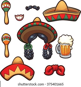 Mexican party props. Vector clip art illustration with simple gradients. Each on a separate layer.