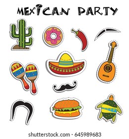 Mexican party sticker applique set. Vector illustration