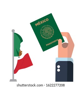 Mexican passport with one hand.