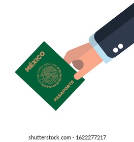 Mexican passport with one hand.
