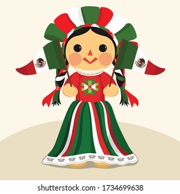 Mexican Patriotic Ragdoll From Michoacán, Querétaro and México City; México – Vector Illustration