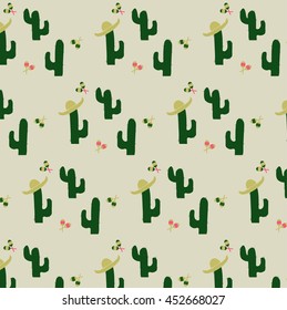 Mexican pattern. background with cacti. maracas, sombreros. cuctuses