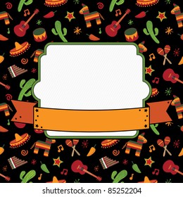 mexican pattern with blank frame and ribbon ready for your text