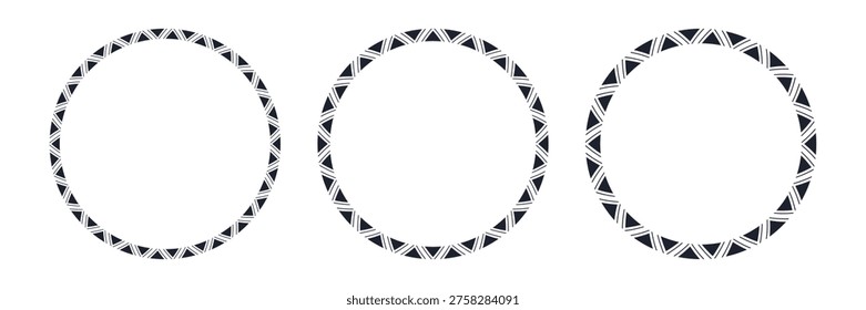 Mexican pattern circle frame. African ethnic motif border. Islamic triangular ornament round frame. Mexican text frame. Aztec ethnic culture ornament. Vector illustration isolated on white background.