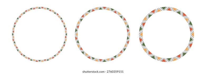 Mexican pattern circle frame. African ethnic motif border. Islamic triangular ornament round frame. Mexican text frame. Aztec ethnic culture ornament. Vector illustration isolated on white background.