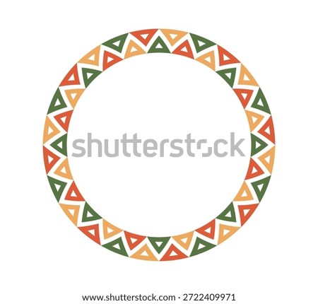 Mexican pattern circle frame. African ethnic motif border. Aztec triangular ornament round frame. Mexican text frame. African ethnic culture ornament. Vector illustration isolated on white background.