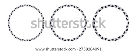 Mexican pattern circle frame. African ethnic motif border. Islamic triangular ornament round frame. Mexican text frame. Aztec ethnic culture ornament. Vector illustration isolated on white background.