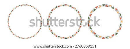 Mexican pattern circle frame. African ethnic motif border. Islamic triangular ornament round frame. Mexican text frame. Aztec ethnic culture ornament. Vector illustration isolated on white background.