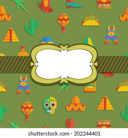 mexican pattern decoration with blank label for your text, with transparencies
