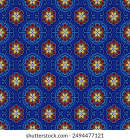 Mexican pattern in Huichol style. Native American beading. Ethnic seamless pattern.