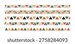 Mexican pattern line border. African ethnic motif border. Aztec triangular ornament line stripe. Mexican or African ethnic culture ornament. Vector illustration isolated on white background.