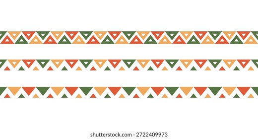 Borda de linha de padrão mexicano. Fronteira com motivo étnico africano. Listra de linha de ornamento triangular asteca. Ornamento de cultura étnica mexicana ou africana. Ilustração vetorial isolada sobre fundo branco.