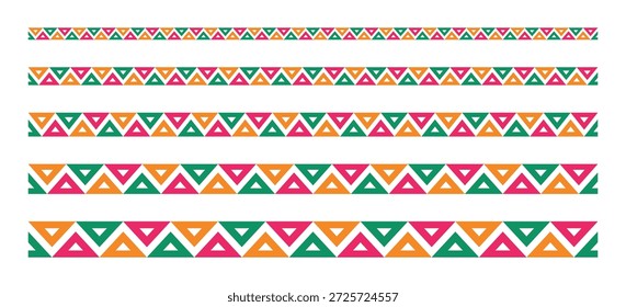Borda de linha de padrão mexicano. Fronteira com motivo étnico africano. Listra de linha de ornamento triangular asteca. Ornamento de cultura étnica mexicana ou africana. Ilustração vetorial isolada sobre fundo branco.