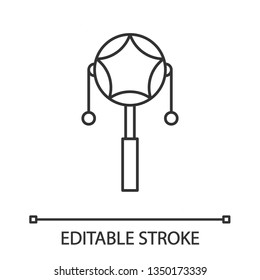 Mexican pellet drum linear icon. Rattle drum. Percussion musical instrument. Spinning monkey drum. Thin line illustration. Contour symbol. Vector isolated outline drawing. Editable stroke