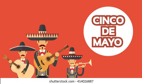 Mexican People Group Wear Traditional Clothes Celebrate Mexico National Holiday Cinco De Mayo Flat Vector Illustration