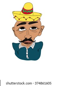 Mexican people. Mexican man. Latinos. Cartoon. Carnival. Mexican hat. Mexican art. Old man. Caricatures vector. Latino. 