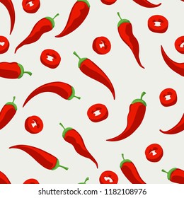 Mexican pepper food pattern. Spicy hot mexico chili peppers seamless pattern for markets and cooking wallpaper, vector illustration