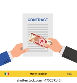 Mexican Peso banknote. Contract concept vector illustration.