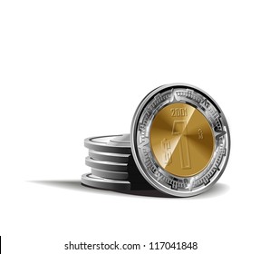 mexican peso coins vector illustration in color, financial theme ; isolated on background.