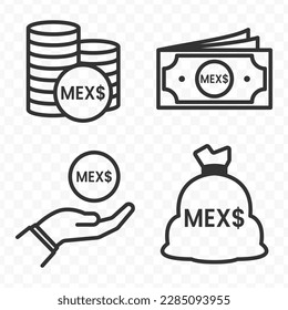 Mexican Peso icons set money icon vector image on transparent background (PNG).