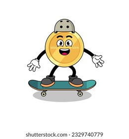 mexican peso mascot playing a skateboard , character design