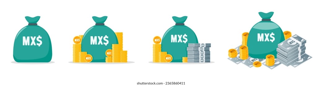 Mexican Peso Money Bag Icon Set