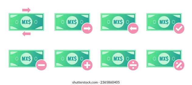 Mexican Peso Money Transaction Icon Set