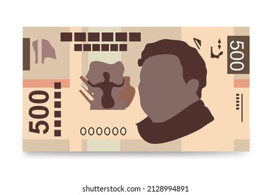 Mexican peso Vector Illustration. Mexico money set bundle banknotes. Paper money 500 MXN. Flat style. Isolated on white background. Simple minimal design.