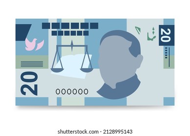 Mexican peso Vector Illustration. Mexico money set bundle banknotes. Paper money 20 MXN. Flat style. Isolated on white background. Simple minimal design.