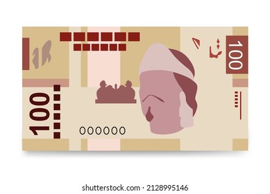 Mexican peso Vector Illustration. Mexico money set bundle banknotes. Paper money 100 MXN. Flat style. Isolated on white background. Simple minimal design.