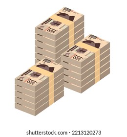 Mexican peso Vector Illustration. Mexico money set bundle banknotes. Paper money 500 MXN. Flat style. Isolated on white background. Simple minimal design.
