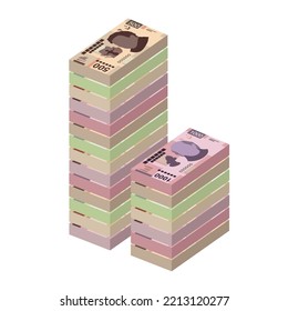 Mexican peso Vector Illustration. Mexico money set bundle banknotes. Paper money 50, 100, 200, 500, 1000 MXN. Flat style. Isolated on white background. Simple minimal design.