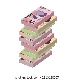 Mexican peso Vector Illustration. Mexico money set bundle banknotes. Paper money 50, 100, 200, 500, 1000 MXN. Flat style. Isolated on white background. Simple minimal design.
