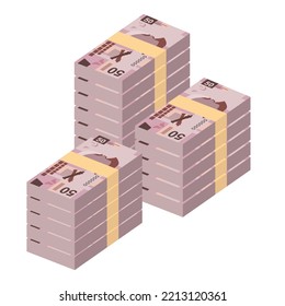 Mexican peso Vector Illustration. Mexico money set bundle banknotes. Paper money 50 MXN. Flat style. Isolated on white background. Simple minimal design.