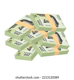 Mexican peso Vector Illustration. Mexico money set bundle banknotes. Paper money 200 MXN. Flat style. Isolated on white background. Simple minimal design.